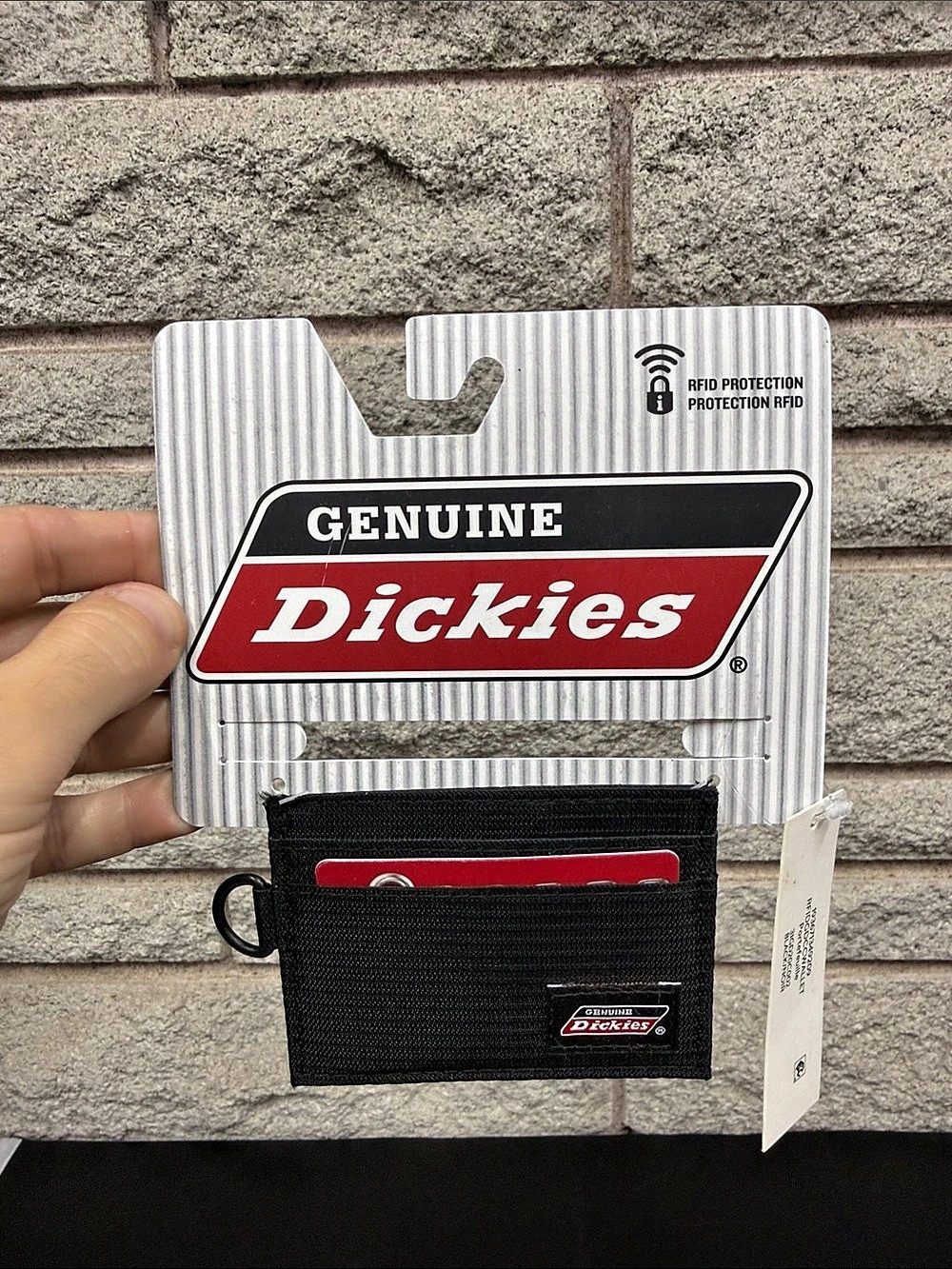 NWT Genuine Dickies Black RFID Trifold Wallet Card Holder Utility D-Ring
